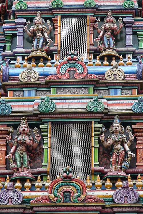 Deities depicted on the gopuram of Wat Khaek Silom, Bangkok.