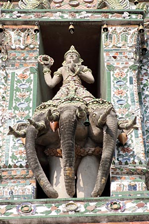 Indra seated on three-headed elephant, Wat Arun. 