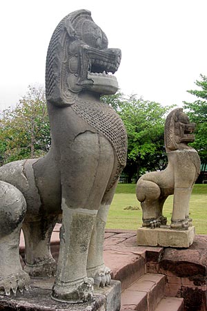 Lion at entrance to Naga Bridge, Prasat Hin Phimai 