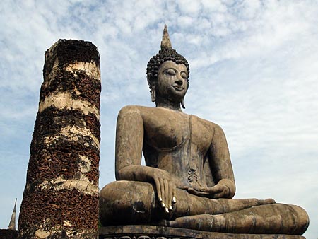 Sitting Buddha Image in Ordination Hall, Wat Mahathat, Sukhothai. 