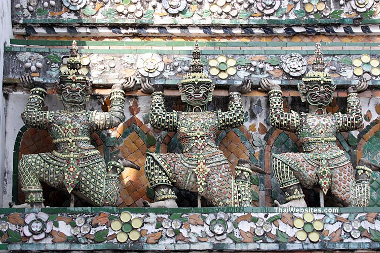 Giants supporting the main Prang, Wat Arun, Bangkok