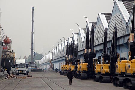 Warehouses along the conventional part of the Bangkok Port. 